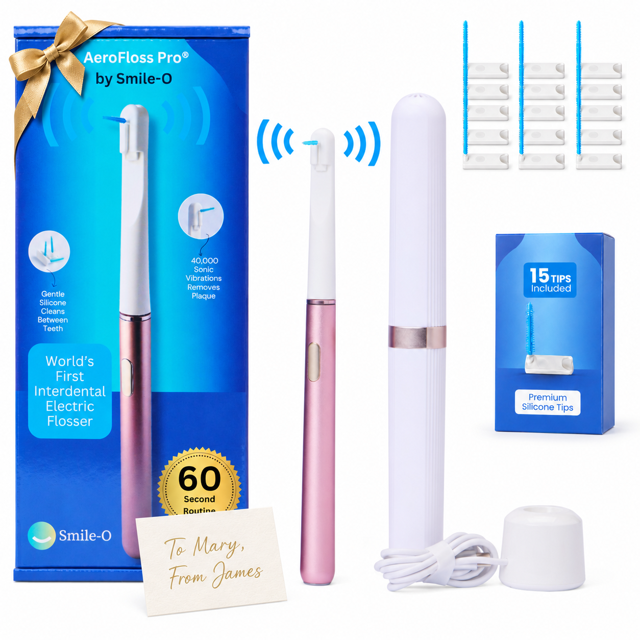 Smile-O AeroFloss Pro Gift Set – Unique Electric Flosser Gift for Someone Who Has Everything, Practical Wellness Gift & No Water Flosser