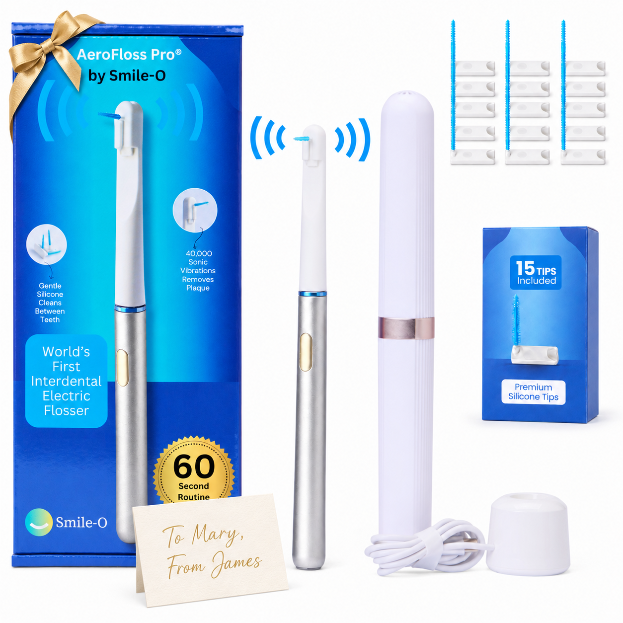 Smile-O AeroFloss Pro Gift Set – Unique Electric Flosser Gift for Someone Who Has Everything, Practical Wellness Gift & No Water Flosser