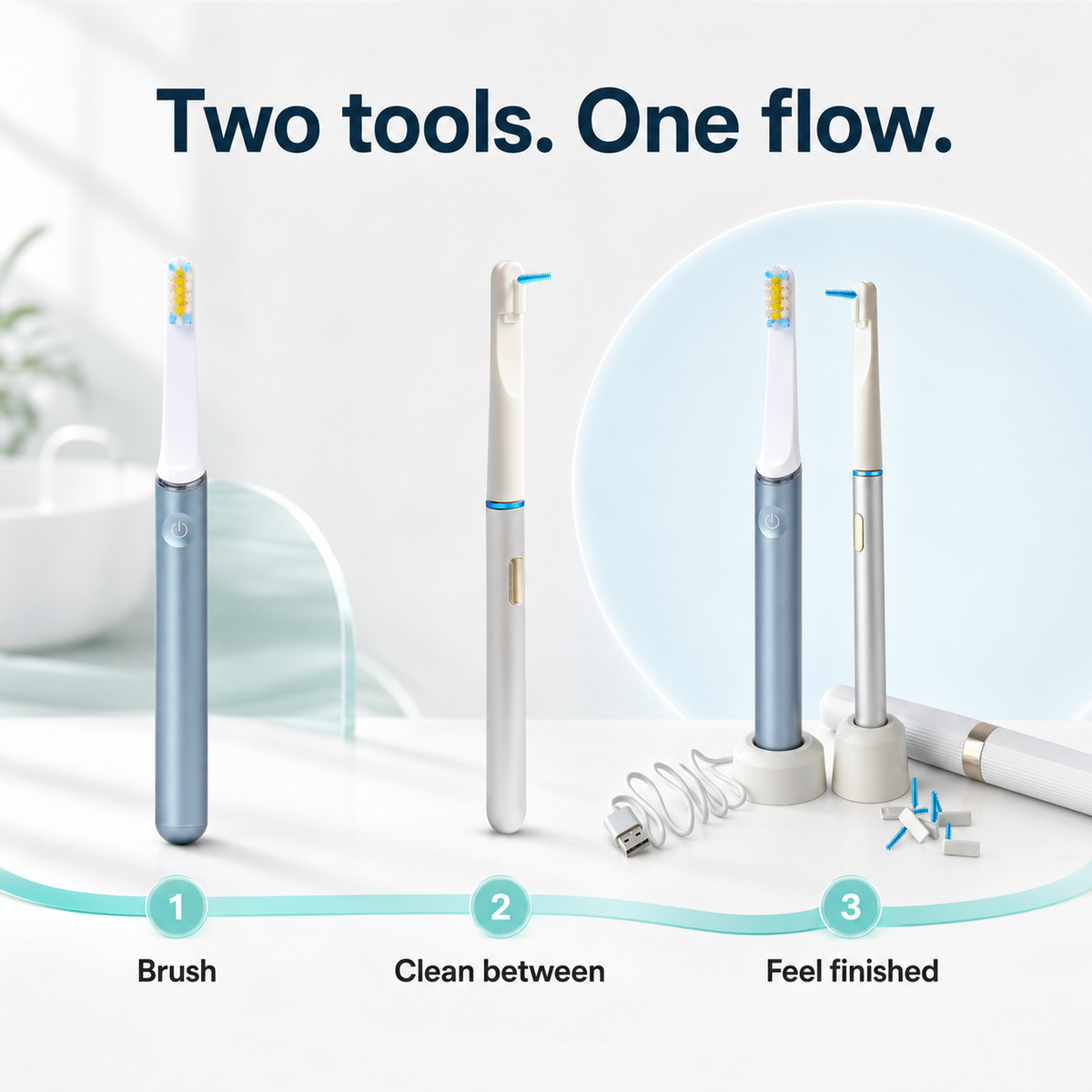 Smile-O Flow - Slim Electric Toothbrush and Flosser Set – Sonic Toothbrush for Travel, Plaque Remover for Teeth