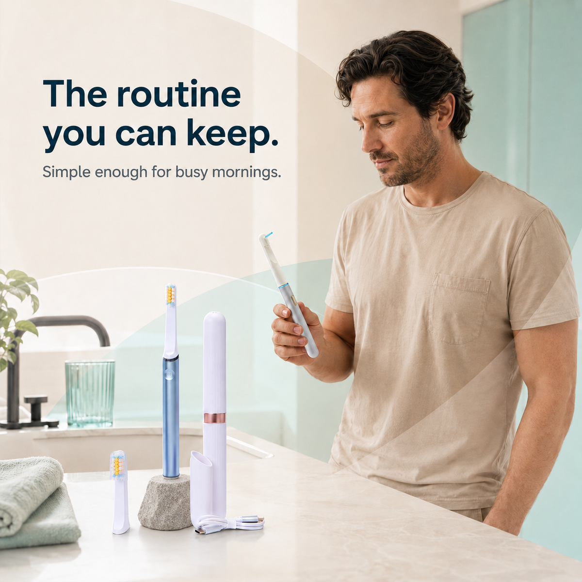 Smile-O Flow - Slim Electric Toothbrush and Flosser Set – Sonic Toothbrush for Travel, Plaque Remover for Teeth