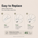 Three-step guide to replacing AeroFloss Pro flosser tips: align, push, snap