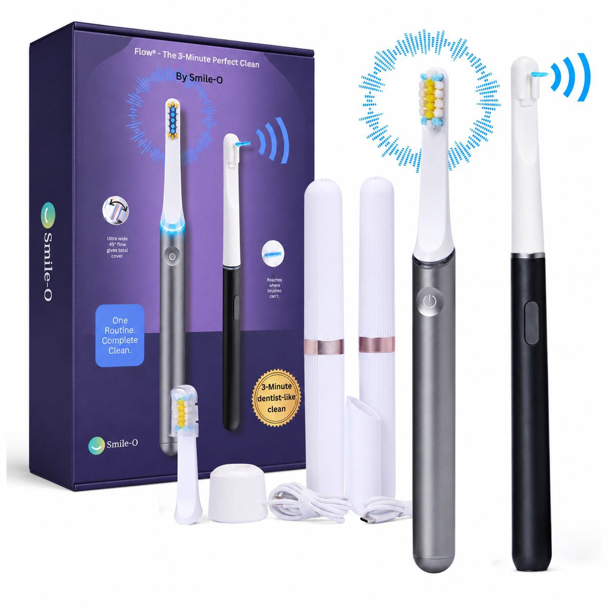 Smile-O Flow - Slim Electric Toothbrush and Flosser Set – Sonic Toothbrush for Travel, Plaque Remover for Teeth