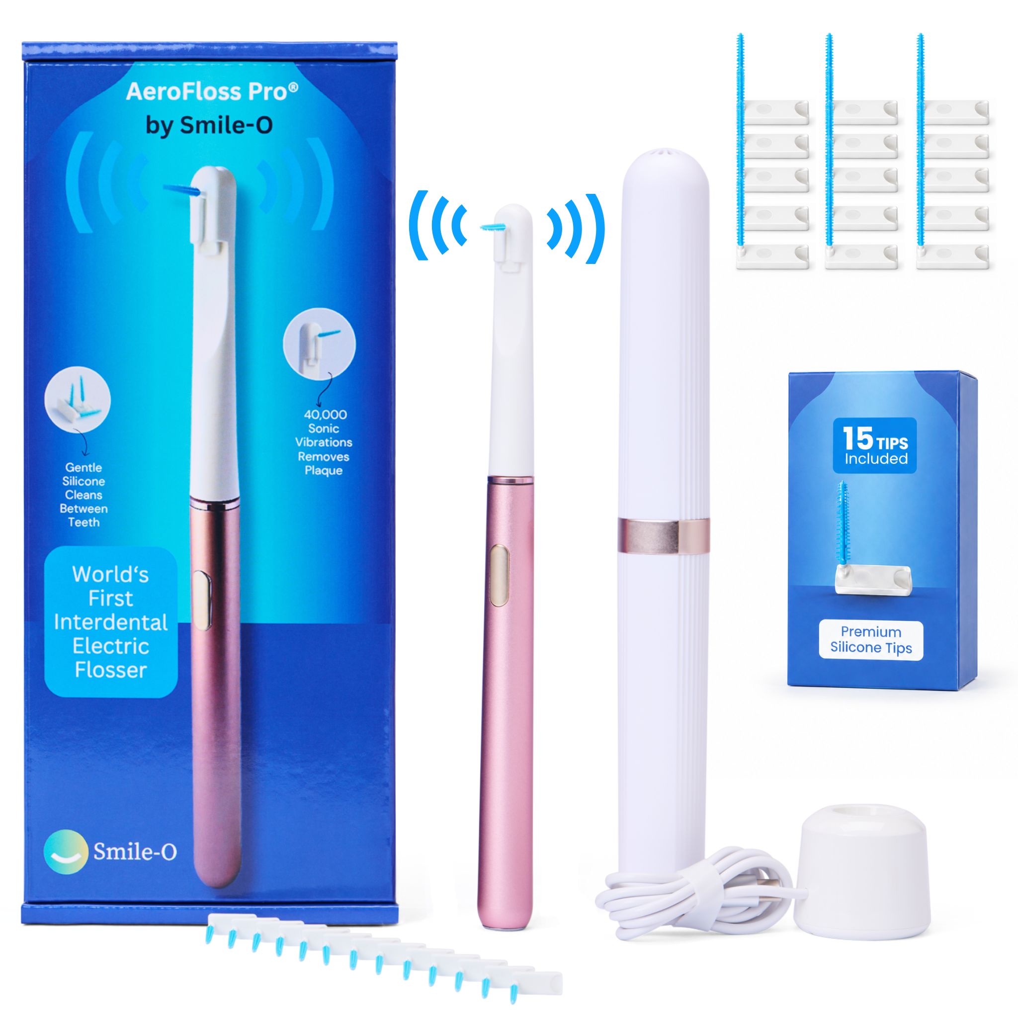 Smile-O AeroFloss Pro® Electric Flosser for Teeth, Interdental Brushes, Travel Case + Tips Inc