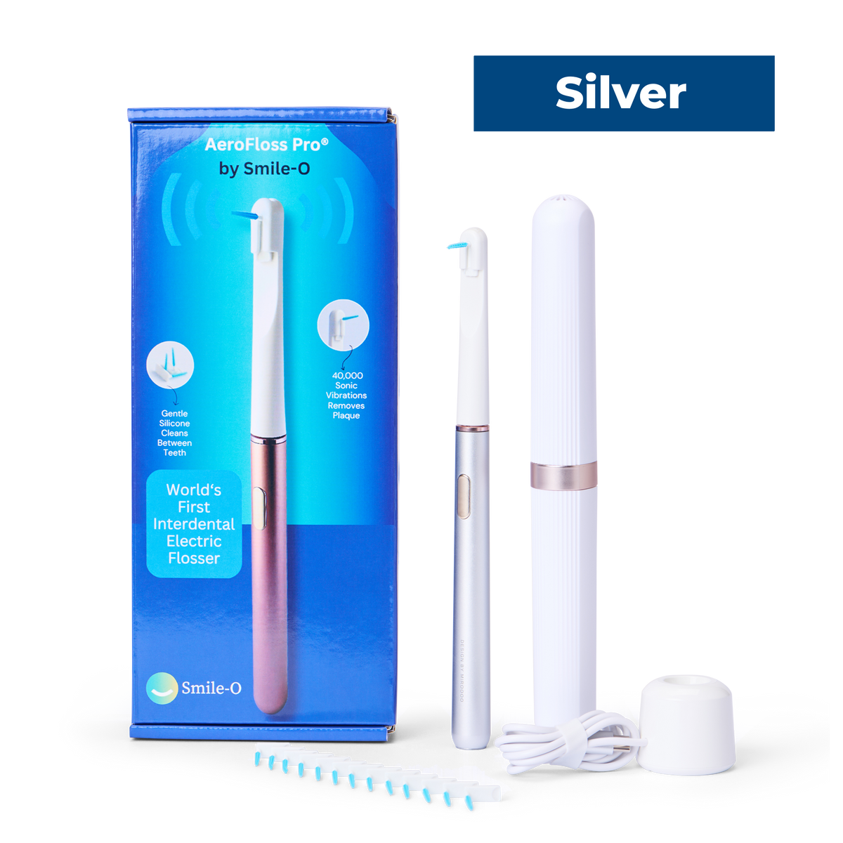 Smile-O AeroFloss Pro® Electric Flosser for Teeth, Interdental Brushes, Travel Case + Tips Inc