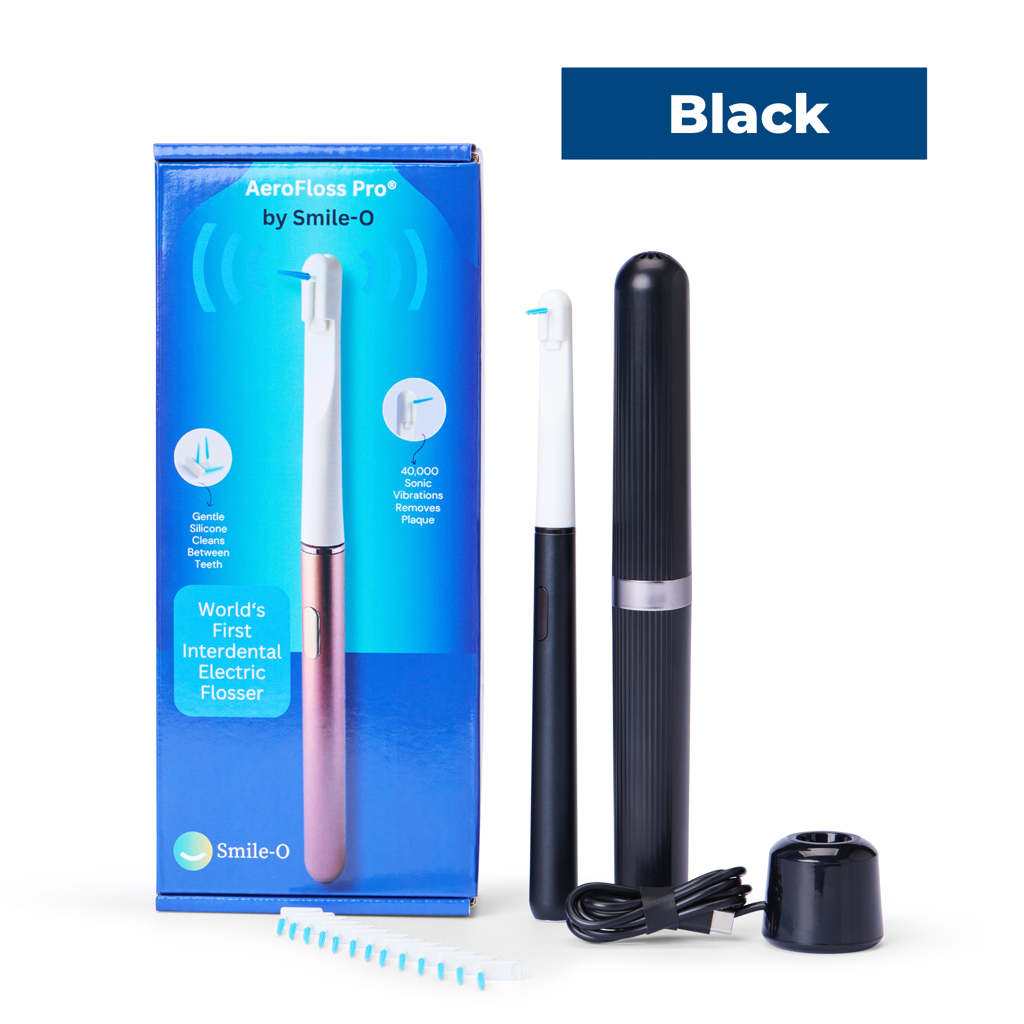 Smile-O AeroFloss Pro® Electric Flosser for Teeth, Interdental Brushes, Travel Case + Tips Inc